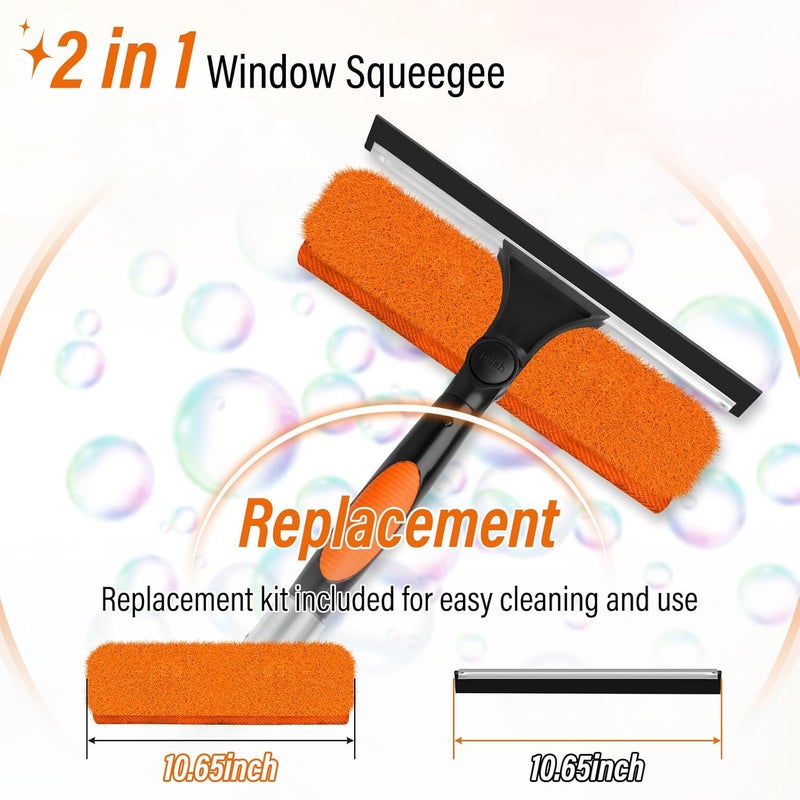 ACTREY 30FT Reach High Window Cleaning Kit with Pole,2 in 1 Window Squeegee for Window Cleaning,5-24FT Professional Window Cleaning Kit with Pole,180°Rotatable Squeegee for Indoor/Outdoor High Windows,Car - Image 2
